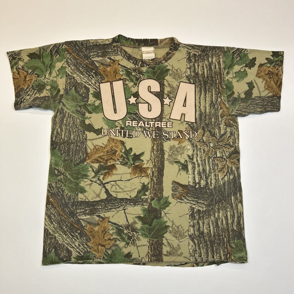 Vintage Realtree USA United We Stand Camo T Shirt Mens 2XL Single Stitch Made
